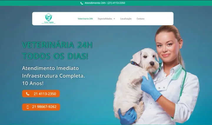 Seção principal do site da Veterinária Cave Tijuca